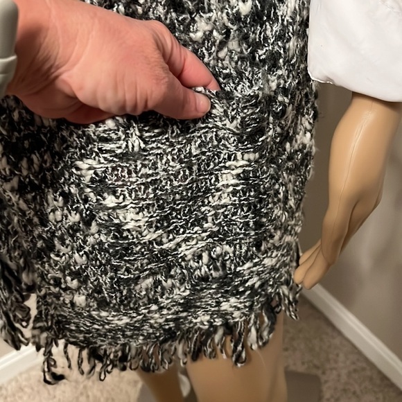 Chicos Black White Marled Fringe Vest Open Long Knit Sweater Cardigan Duster S - Picture 5 of 14